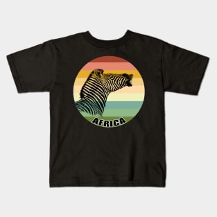 Zebra with Toothy Smile on Vintage Retro Africa Sunset Kids T-Shirt